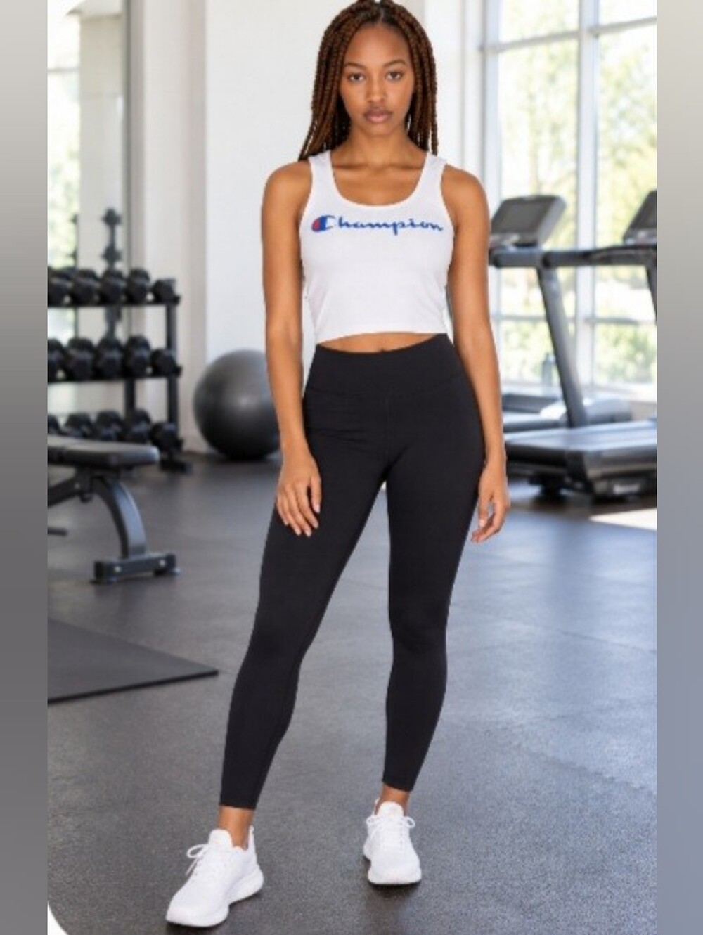 Champion White Blue Sleeveless Crop Top Small Athletic Activewear Athleisure
